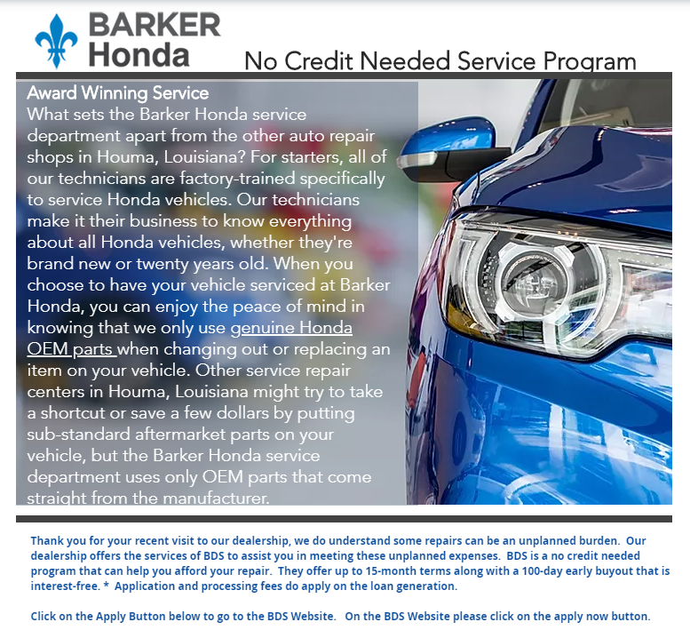 No Credit Needed Service Program