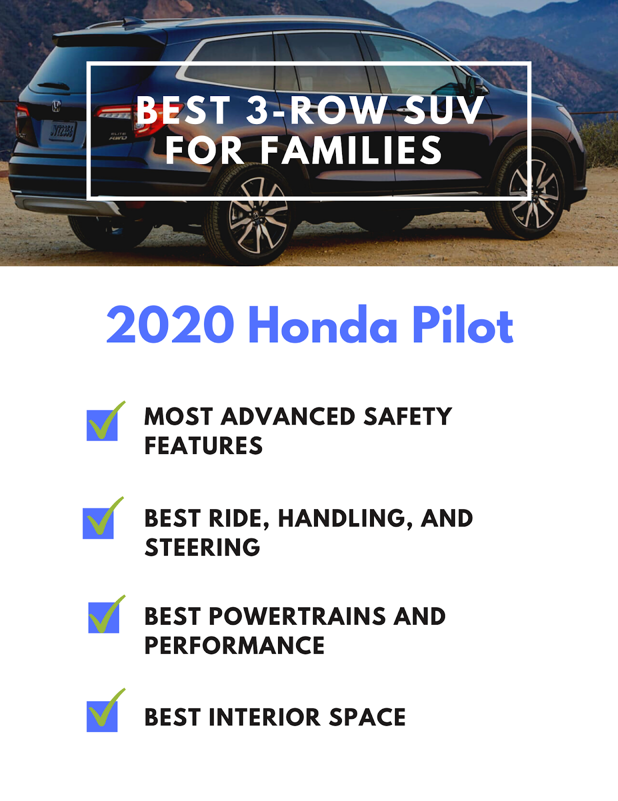 Honda Pilot has advanced safety features, ride, handling, steering, powertrain and performance!